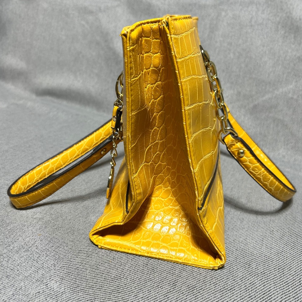 Anne Klein Shoulder Bag Womens Medium Yellow Faux Croc Chain Strap Tote - Picture 4 of 11